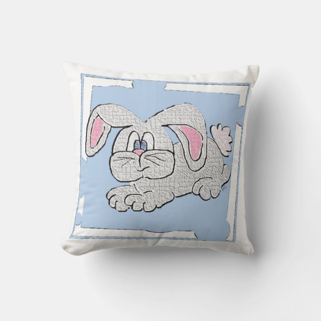 Bunny Rabbit (blue) Throw Pillow (Front)