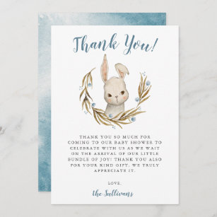 Bunny Rabbit Boy Baby Shower Thank You Card