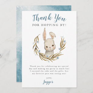 Bunny Rabbit Boy Birthday Party Thank You Card