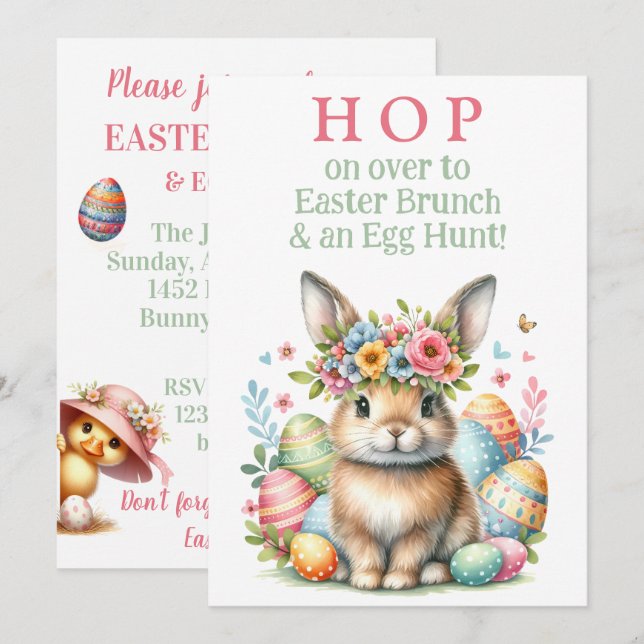 Bunny Rabbit Brunch and Easter Egg Hunt Invitation (Front/Back)