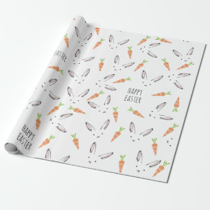 Bunny Rabbit Carrot Large Pattern Happy Easter Wrapping Paper