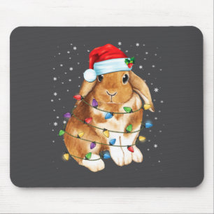 Bunny Rabbit Christmas Lights Santa Hat Funny Xmas Mouse Pad