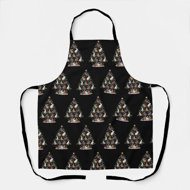 Bunny Rabbit Christmas Tree Lights Pet Animals Apron (Front)