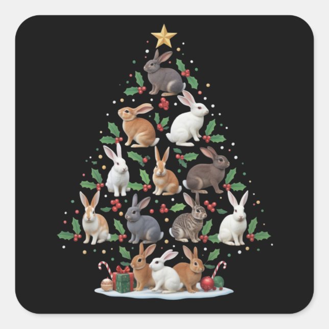 Bunny Rabbit Christmas Tree Lights Pet Animals Square Sticker (Front)