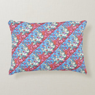 BUNNY RABBIT & COLORFUL HEARTS RAINING VALENTINES ACCENT PILLOW