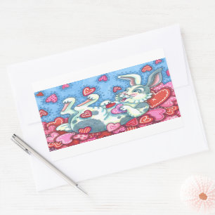 BUNNY RABBIT & COLORFUL HEARTS RAINING VALENTINES STICKER