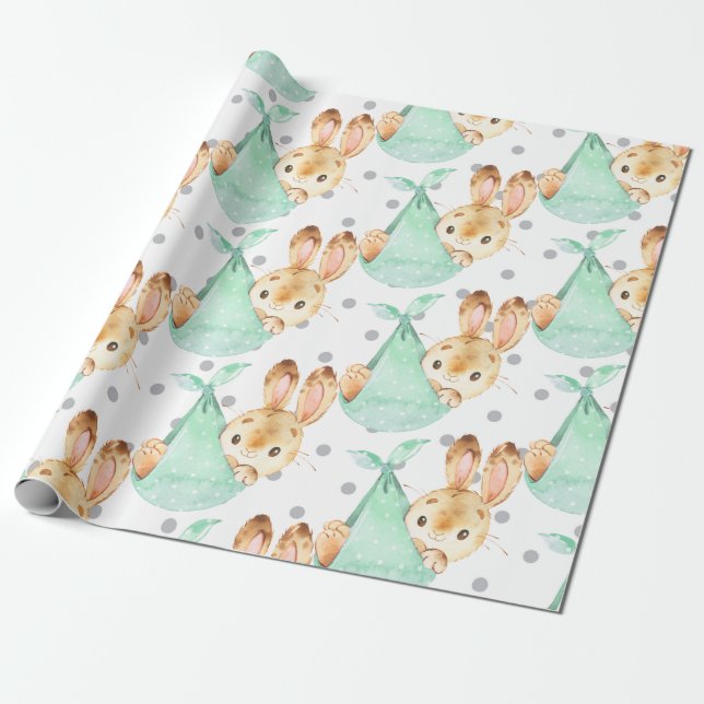 Bunny Rabbit Cub Cute Nursery Baby Gift New Born Wrapping Paper (Unrolled)