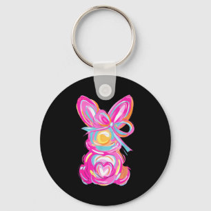 Bunny Rabbit Cute Pink Colorful Funny Easter Day W Keychain