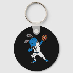 Bunny Rabbit Dab Baseball Easter Sport Pitcher Boy Keychain