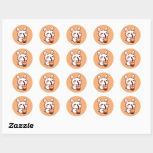 Bunny Rabbit Drinking Bubble Tea Cute Classic Round Sticker