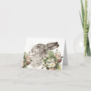 Bunny Rabbit Easter Daisy Flower Fern Spring Holiday Card