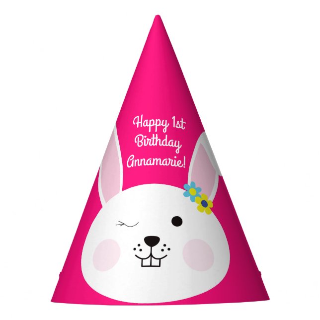 Bunny Rabbit Easter Spring Birthday Party Hat (Front)