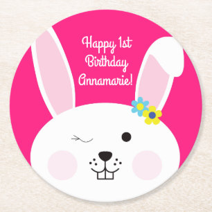 Bunny Rabbit Easter Spring Birthday Party Round Paper Coaster
