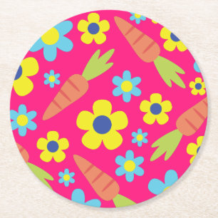 Bunny Rabbit Easter Spring Birthday Party Round Paper Coaster