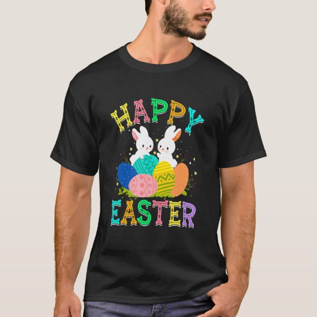 Bunny Rabbit Eggs Happy Easter Day Cute Easter Fam T-Shirt (Front)