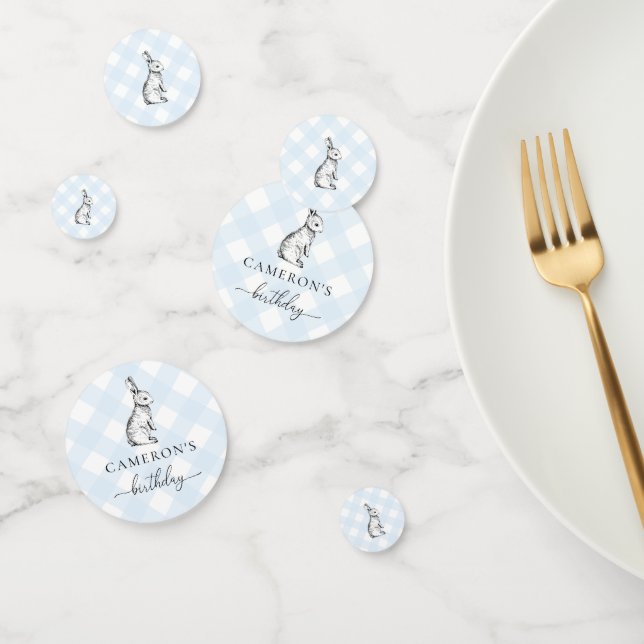 Bunny Rabbit En vichy table bleue Confetti (Groupe)