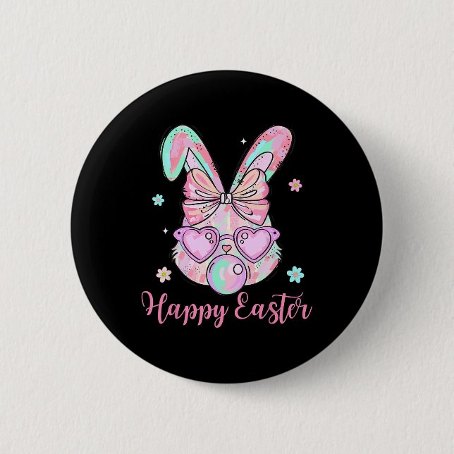 Bunny Rabbit Face Coquette Bow Easter Day Bubblegu 2 Inch Round Button (Front)