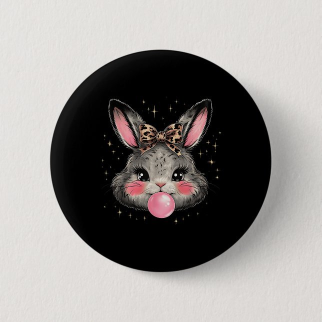 Bunny Rabbit Face Leopard Coquette Bow Easter Day  2 Inch Round Button (Front)