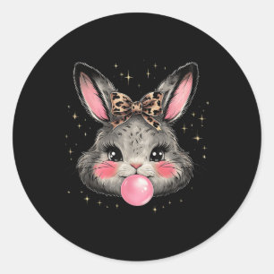 Bunny Rabbit Face Leopard Coquette Bow Easter Day  Classic Round Sticker