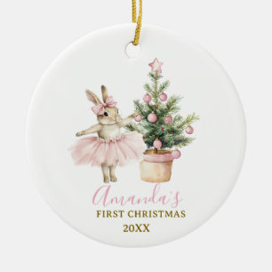 Bunny Rabbit First Christmas Keepsake Baby Girl Ceramic Ornament