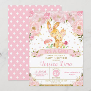 Bunny Rabbit Floral Baby Shower Invitation Girl