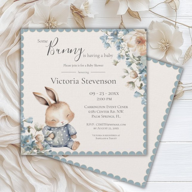 Bunny Rabbit Floral Blue Baby Shower (Creator Uploaded)