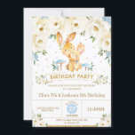 Bunny Rabbit Floral Joint Birthday Sister Brother Invitation<br><div class="desc">Personalize this whimsical Ivory Blue Floral Bunny Rabbit Joint Birthday Invitation with your party details easily and quickly, simply press the customize it button to further re-arrange and format the style and placement of the text.  This whimsical collection features beautiful ivory and blue watercolor floral and two cute watercolor bunnies....</div>
