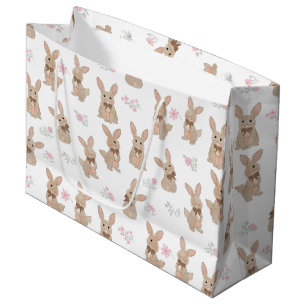 Bunny Rabbit Floral Wildflowers Coquette Bow Large Gift Bag