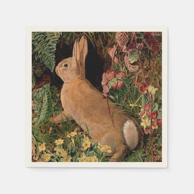 Bunny rabbit flowers ferns vintage woodland spring napkin (Front)
