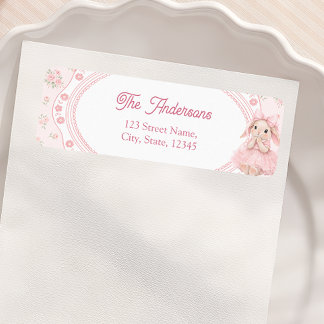 Bunny Rabbit Girl Baby Shower Return Address Label