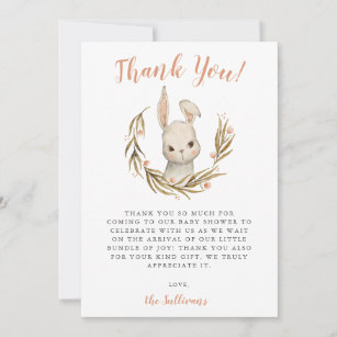 Bunny Rabbit Girl Baby Shower Thank You Card