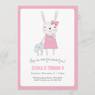 Bunny Rabbit Girl Birthday Invitation