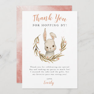 Bunny Rabbit Girl Birthday Party Thank You Card