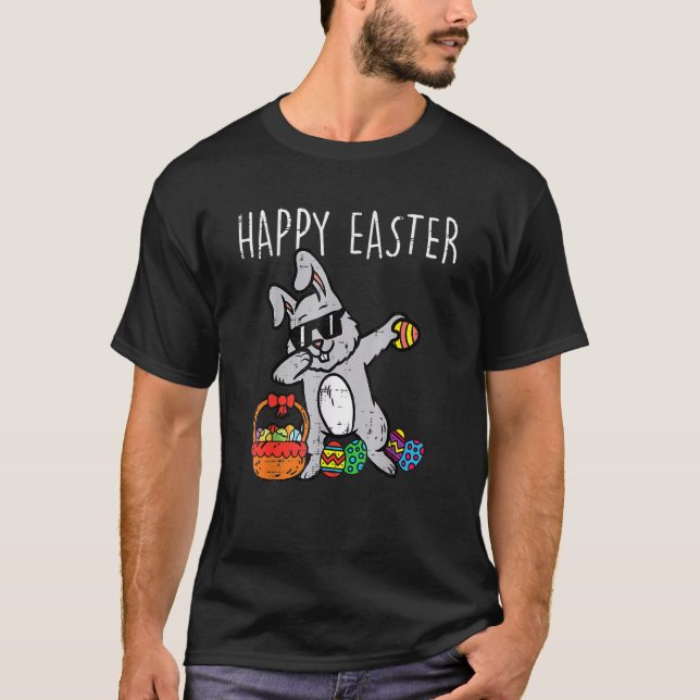 Bunny Rabbit Happy Easter Dab Dance Cool Kids Boys T-Shirt (Front)