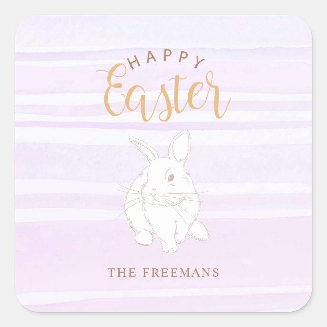 Bunny Rabbit Happy Easter Pastel Square Sticker (Front)