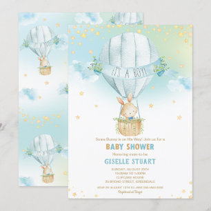 Bunny Rabbit Hot Air Balloon Baby Shower Boy Invitation