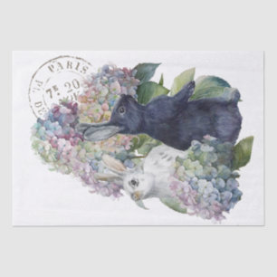 Bunny Rabbit Hydrangea Flower French Postmark Tissue Paper