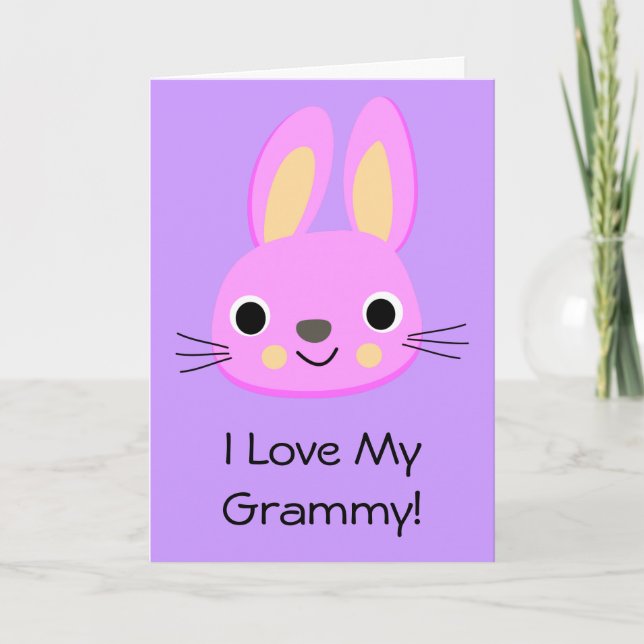 Bunny Rabbit I Love My Grammy Custom Name Birthday Card (Front)
