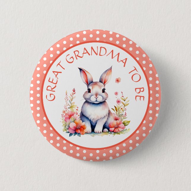 Bunny Rabbit in Flowers Grandma to Be Baby Shower 2 Inch Round Button (Front)