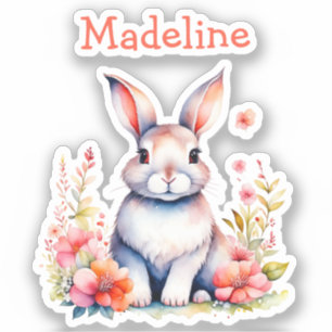 Bunny Rabbit in Flowers Happy Birthday Personalize