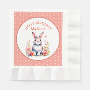 Bunny Rabbit in Flowers Happy Birthday Personalize Napkin