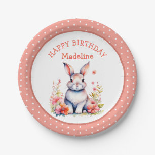 Bunny Rabbit in Flowers Happy Birthday Personalize Paper Plate