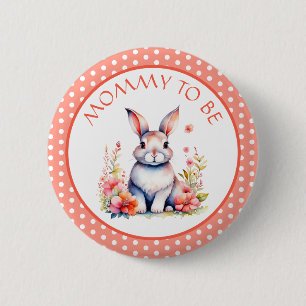 Bunny Rabbit in Flowers Mommy to Be Baby Shower 2 Inch Round Button