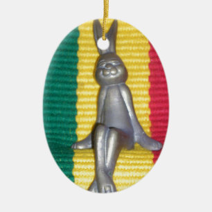 Bunny - Rabbit in Rasta Colours: A Touch of Groovy Ceramic Ornament