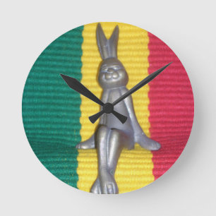 Bunny - Rabbit in Rasta Colours: A Touch of Groovy Round Clock