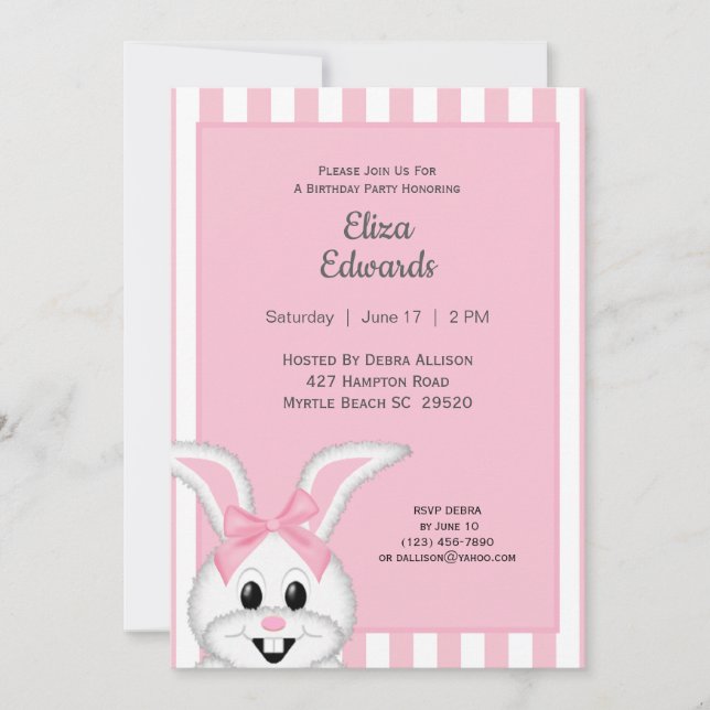 Bunny Rabbit Invitation d'anniversaire (Devant)