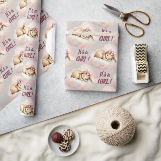 Bunny Rabbit Its a Girl Baby Shower Wrapping Paper