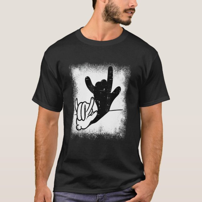Bunny Rabbit Love You Hand Sign Language Shadow Bl T-Shirt (Front)