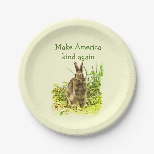 Bunny Rabbit Make America Kind Again Paper Plates (Front)