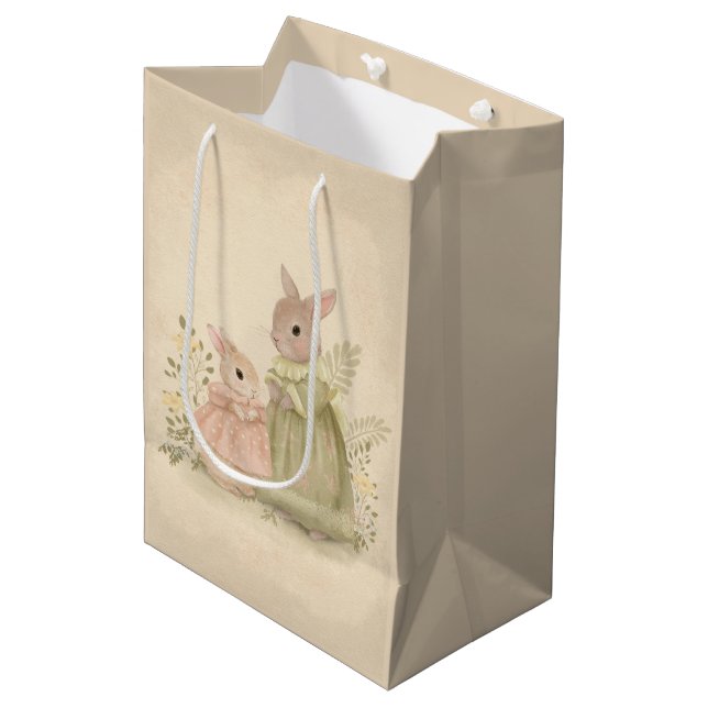 Bunny Rabbit Mom and Baby Medium Gift Bag (Front Angled)